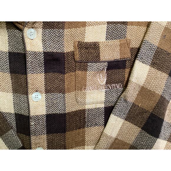 Gianni Valentino cotton flannel plaid button down size L Brown made in Italy - Picture 6 of 8